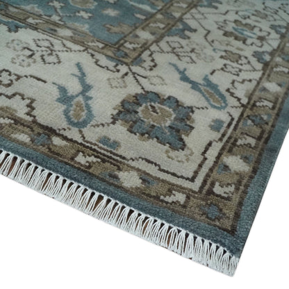 The Rug Decor Area Rug Custom Made Traditional Hand Knotted Blue, Ivory and Brown Oriental Oushak wool Area Rug Custom Made Traditional Hand Knotted Blue, Ivory and Brown Oriental Oushak wool Area Rug