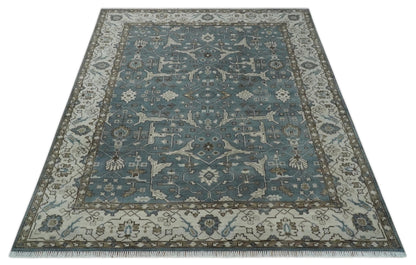 The Rug Decor Area Rug Custom Made Traditional Hand Knotted Blue, Ivory and Brown Oriental Oushak wool Area Rug Custom Made Traditional Hand Knotted Blue, Ivory and Brown Oriental Oushak wool Area Rug