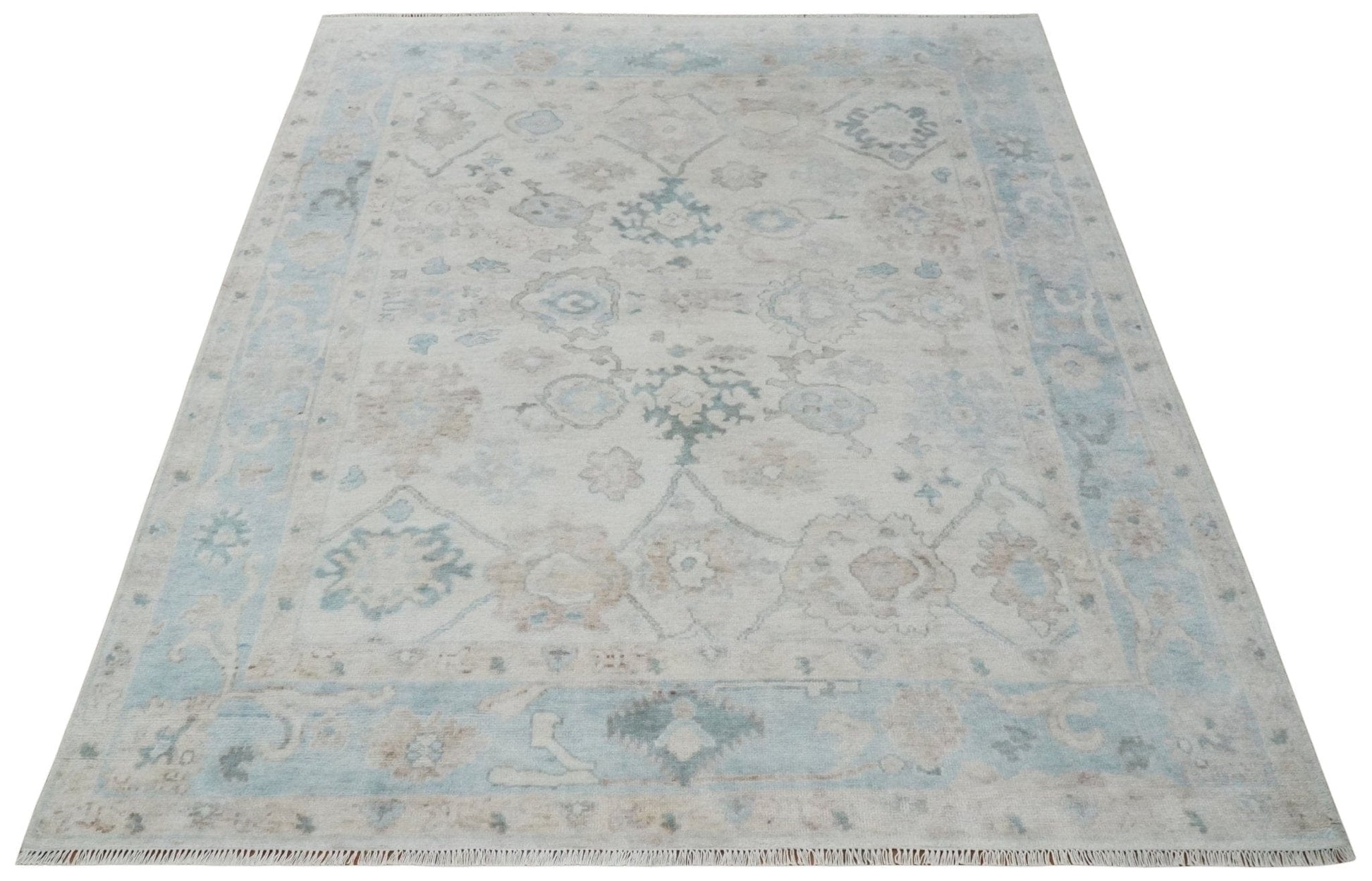 The Rug Decor Area Rug Custom Made Traditional Ivory and Silver Antique Style Oushak Hand knotted Wool Area Rug Custom Made Traditional Ivory and Silver Antique Style Oushak Hand knotted Wool Area Rug