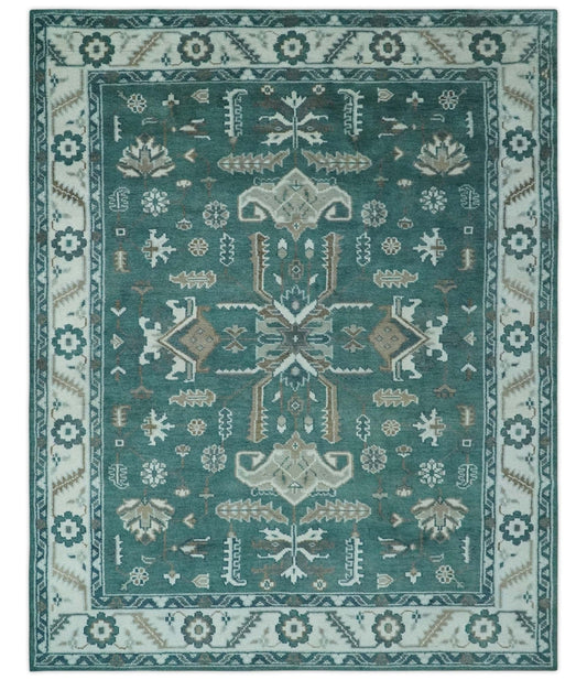 The Rug Decor Area Rug Custom Made Traditional Mamluk Design Teal, Ivory and Brown Hand Knotted wool Area Rug Custom Made Traditional Mamluk Design Teal, Ivory and Brown Hand Knotted wool Area Rug