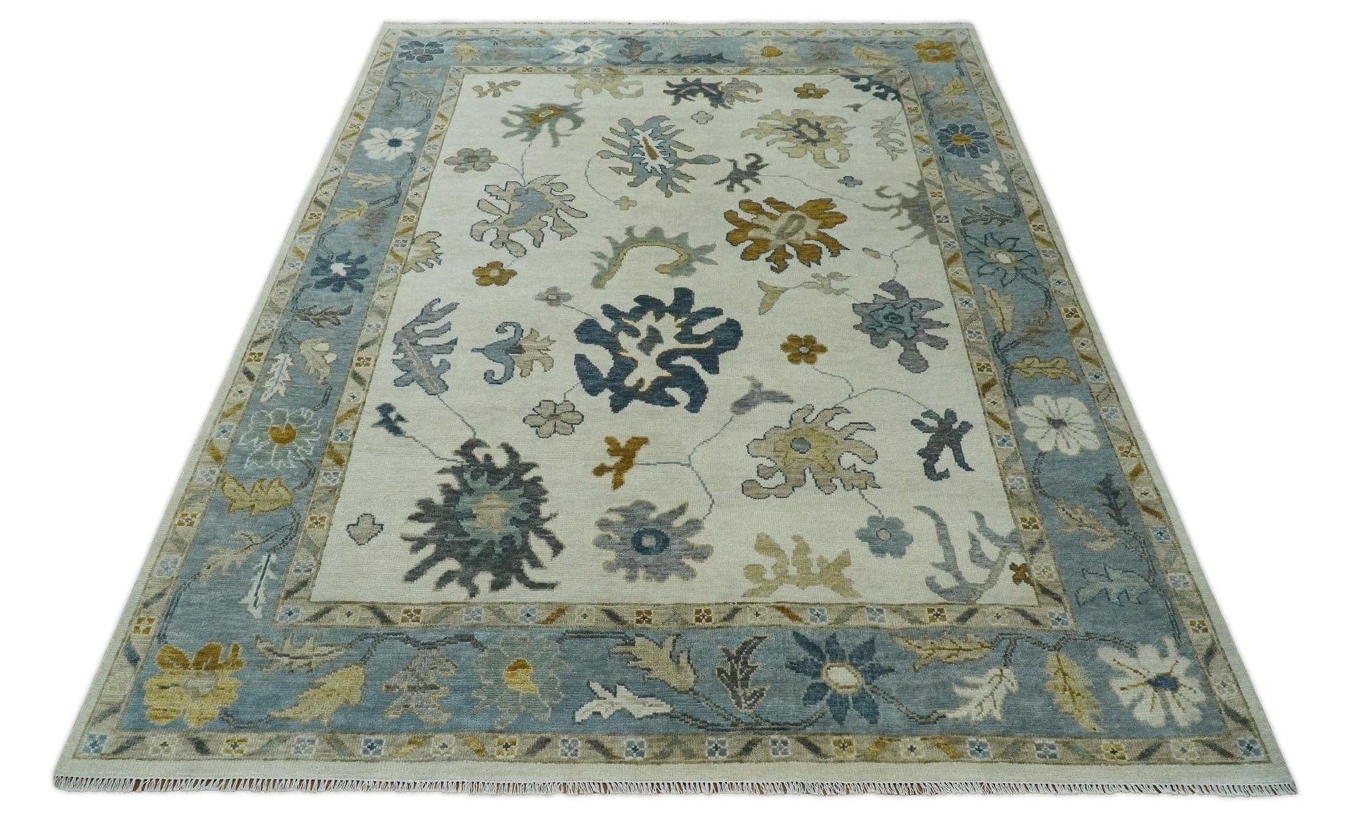 The Rug Decor Area Rug Custom Made Traditional Oushak Ivory and Silver Hand knotted wool Area Rug Custom Made Traditional Oushak Ivory and Silver Hand knotted wool Area Rug