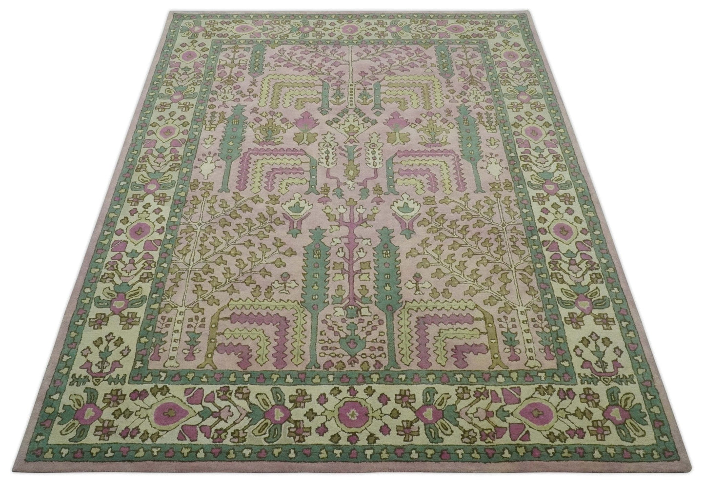 The Rug Decor Area Rug Custom Made Tree of life Traditional Floral Light Purple, Green, Olive and Beige Hand Tufted wool Area Rug Custom Made Tree of life Traditional Floral Light Purple, Green, Olive and Beige Hand Tufted wool Area Rug
