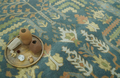 The Rug Decor Area Rug Custom Made Tree of life Traditional Teal, Silver, Green and Dark Peach wool Rug Custom Made Tree of life Traditional Teal, Silver, Green and Dark Peach wool Rug