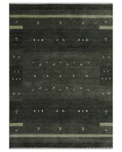 The Rug Decor Area Rug Custom Made Tribal Gabbeh Dark Green wool Area Rug Custom Made Tribal Gabbeh Dark Green wool Area Rug