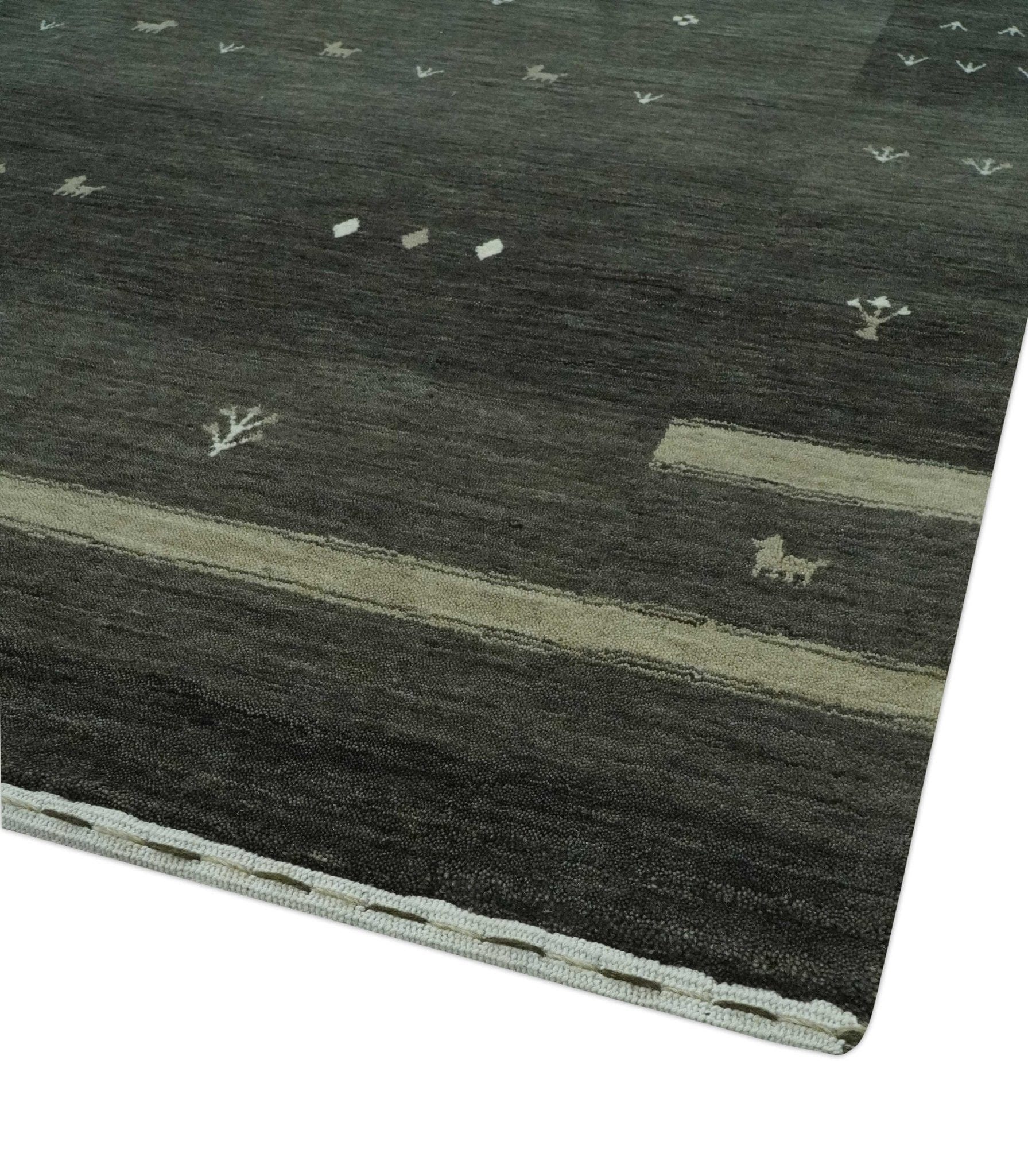 The Rug Decor Area Rug Custom Made Tribal Gabbeh Dark Green wool Area Rug Custom Made Tribal Gabbeh Dark Green wool Area Rug