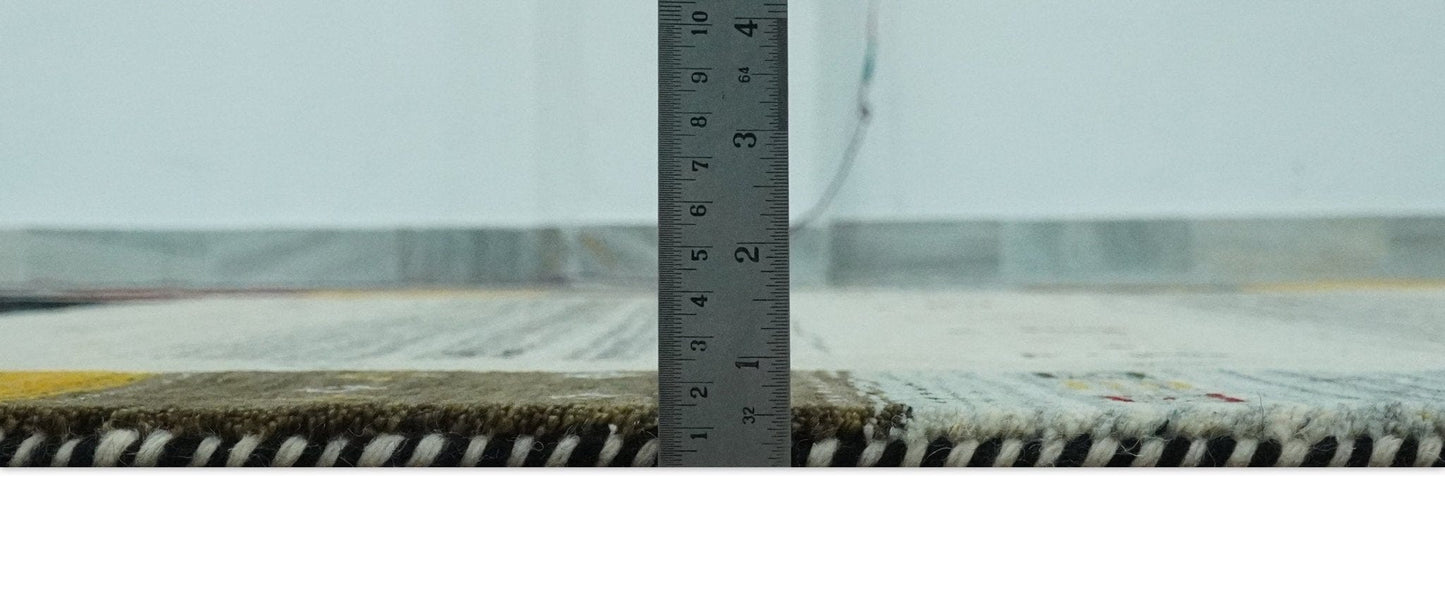 The Rug Decor Area Rug Custom Made Tribal Gabbeh Ivory, Black, Gold and Maroon Stripes design Traditional Wool Area Rug Custom Made Tribal Gabbeh Ivory, Black, Gold and Maroon Stripes design Traditional Wool Area Rug