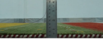 The Rug Decor Area Rug Custom Made Tribal Gabbeh Ivory, Gold, Green and Maroon Geometrical Stripes Design Wool area Rug Custom Made Tribal Gabbeh Ivory, Gold, Green and Maroon Geometrical Stripes Design Wool area Rug