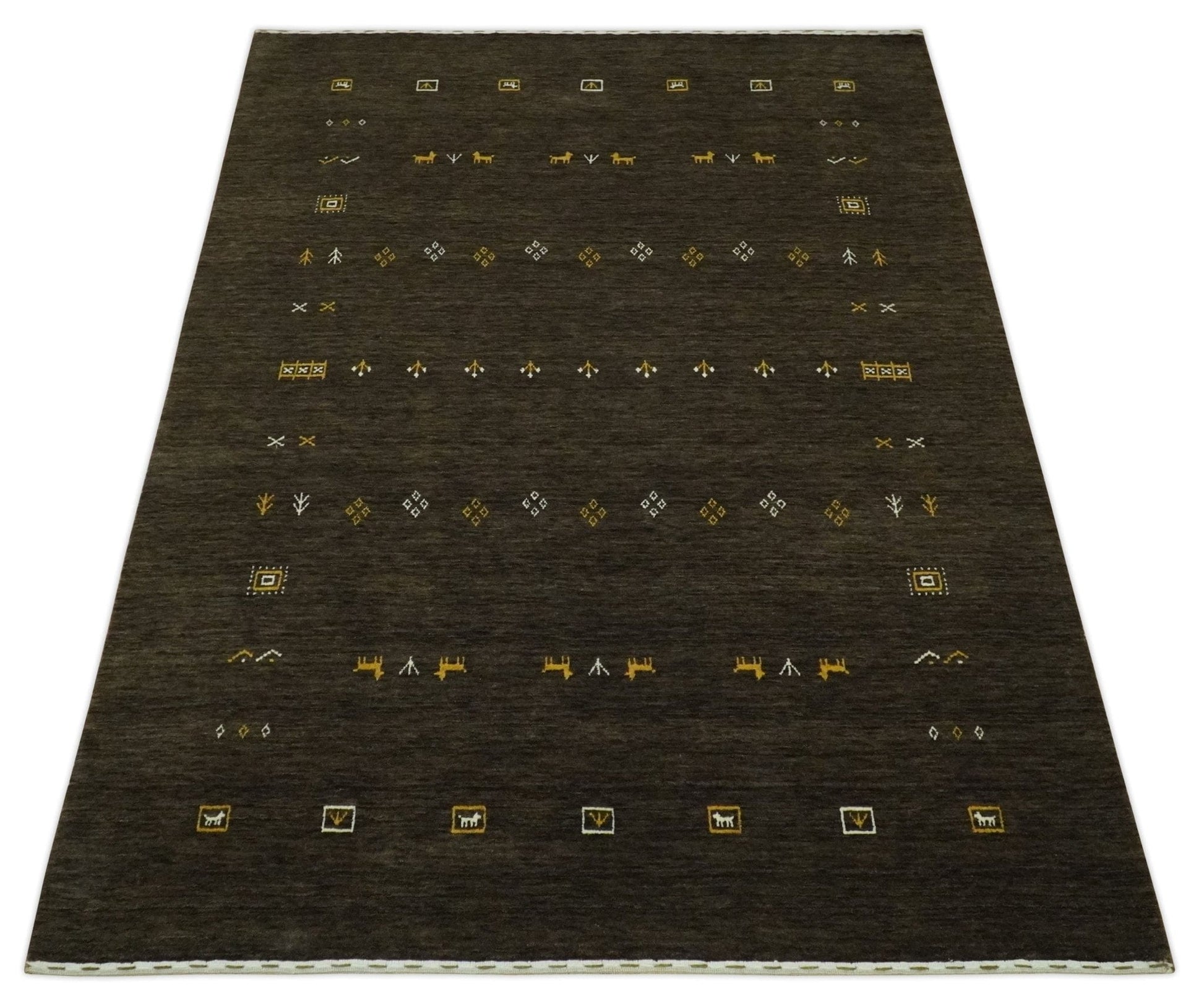 The Rug Decor Area Rug Custom Made Tribal look Greenish-Brown Traditional Hand loom Wool Area Rug Custom Made Tribal look Greenish-Brown Traditional Hand loom Wool Area Rug