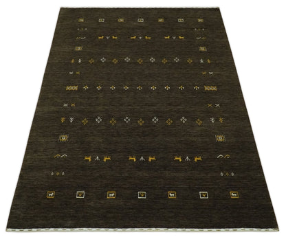 The Rug Decor Area Rug Custom Made Tribal look Greenish-Brown Traditional Hand loom Wool Area Rug Custom Made Tribal look Greenish-Brown Traditional Hand loom Wool Area Rug