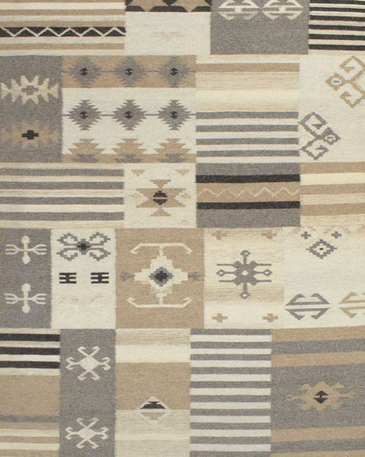 The Rug Decor Area Rug Dhurrie Rug, Beige Brown Tribal Pattern Rug Dhurrie Rug, Beige Brown Tribal Pattern Rug