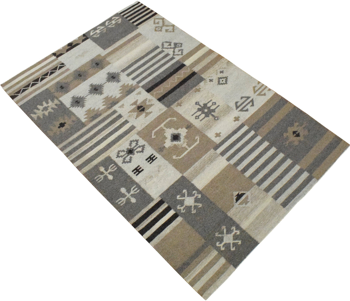 The Rug Decor Area Rug 4x6 Dhurrie Rug, Beige Brown Tribal Pattern Rug Dhurrie Rug, Beige Brown Tribal Pattern Rug