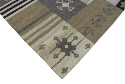 The Rug Decor Area Rug Dhurrie Rug, Beige Brown Tribal Pattern Rug Dhurrie Rug, Beige Brown Tribal Pattern Rug