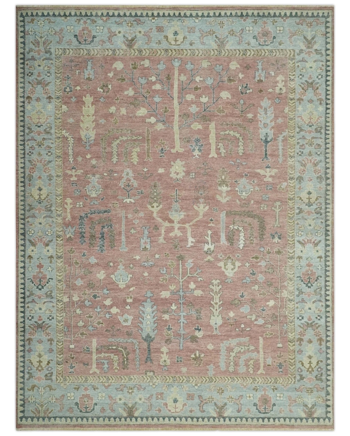 The Rug Decor Area Rug 9x12 Distress Finished Tree of Life Hand Knotted Rust and Silver Custom Made Wool Rug Distress Finished Tree of Life Hand Knotted Rust and Silver Custom Made Wool Rug