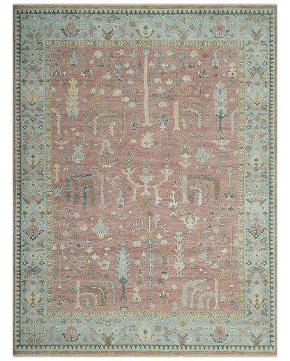 The Rug Decor Area Rug 9x12 Distress Finished Tree of Life Hand Knotted Rust and Silver Custom Made Wool Rug Distress Finished Tree of Life Hand Knotted Rust and Silver Custom Made Wool Rug