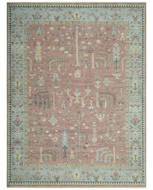 The Rug Decor Area Rug 9x12 Distress Finished Tree of Life Hand Knotted Rust and Silver Custom Made Wool Rug Distress Finished Tree of Life Hand Knotted Rust and Silver Custom Made Wool Rug