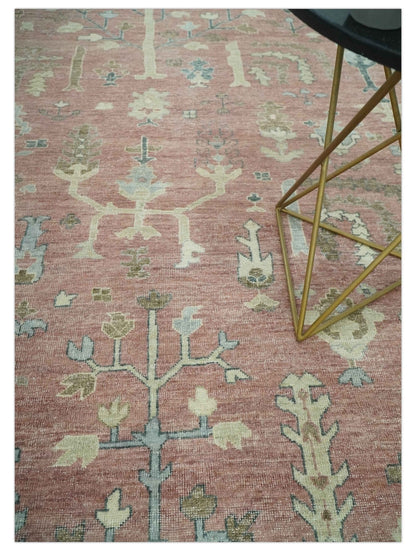 The Rug Decor Area Rug Distress Finished Tree of Life Hand Knotted Rust and Silver Custom Made Wool Rug Distress Finished Tree of Life Hand Knotted Rust and Silver Custom Made Wool Rug