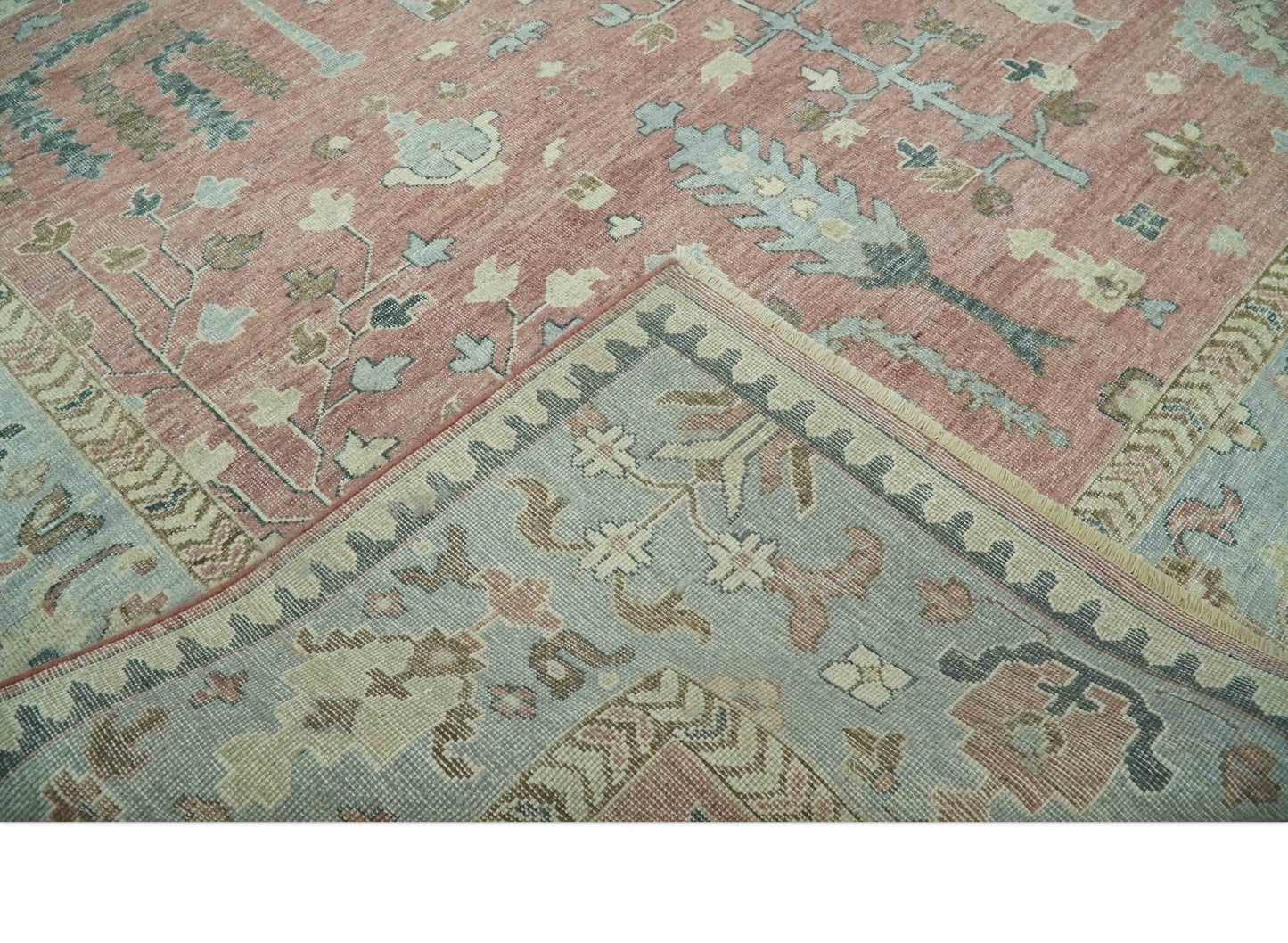 The Rug Decor Area Rug Distress Finished Tree of Life Hand Knotted Rust and Silver Custom Made Wool Rug Distress Finished Tree of Life Hand Knotted Rust and Silver Custom Made Wool Rug