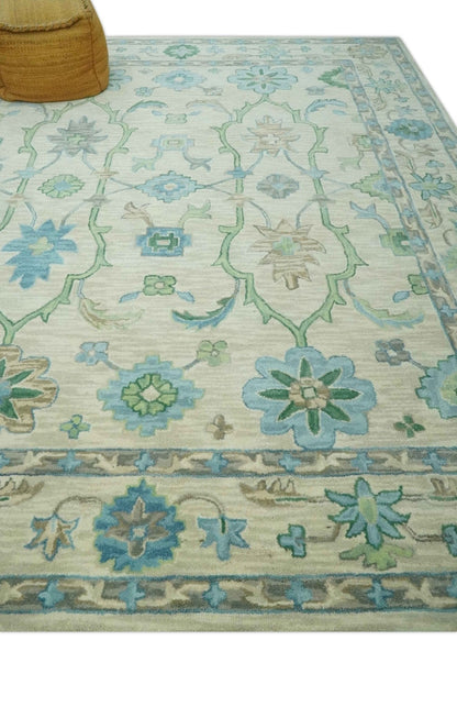 The Rug Decor Area Rug Floral Beige, Gray, Blue and Green Oriental Oushak Hand Tufted Custom Made wool Area rug Floral Beige, Gray, Blue and Green Oriental Oushak Hand Tufted Custom Made wool Area rug