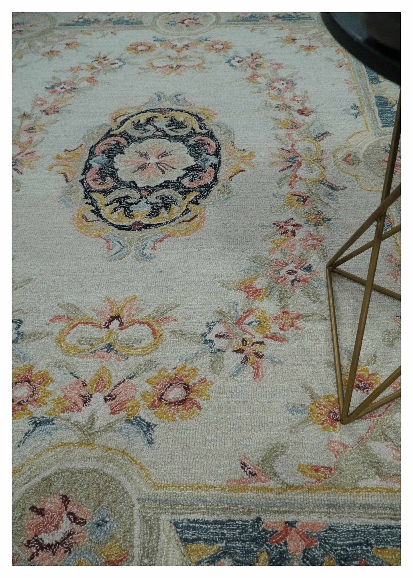 The Rug Decor Area Rug French Design Aubusson Custom Made Ivory, Light Green and Charcoal Hand Tufted wool Area Rug French Design Aubusson Custom Made Ivory, Light Green and Charcoal Hand Tufted wool Area Rug