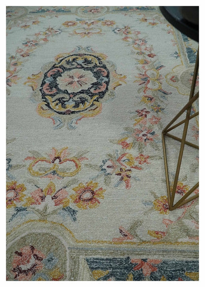The Rug Decor Area Rug French Design Aubusson Custom Made Ivory, Light Green and Charcoal Hand Tufted wool Area Rug French Design Aubusson Custom Made Ivory, Light Green and Charcoal Hand Tufted wool Area Rug