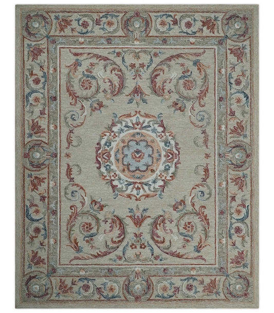 The Rug Decor Area Rug 8x10 French Inspired Aubusson design Custom Made Beige, Brown and Blue Hand Tufted wool Area Rug French Inspired Aubusson design Custom Made Beige, Brown and Blue Hand Tufted wool Area Rug