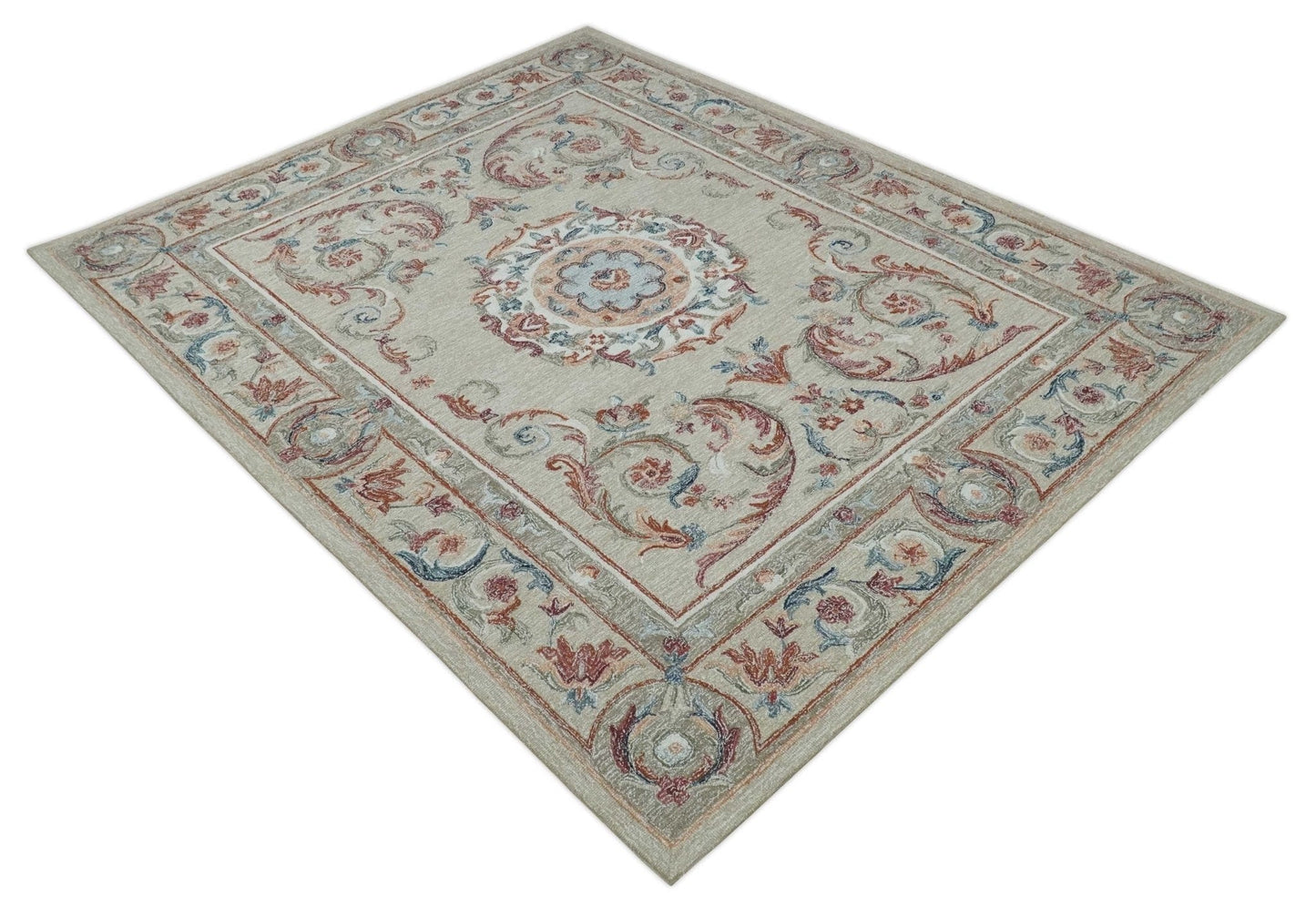 The Rug Decor Area Rug French Inspired Aubusson design Custom Made Beige, Brown and Blue Hand Tufted wool Area Rug French Inspired Aubusson design Custom Made Beige, Brown and Blue Hand Tufted wool Area Rug