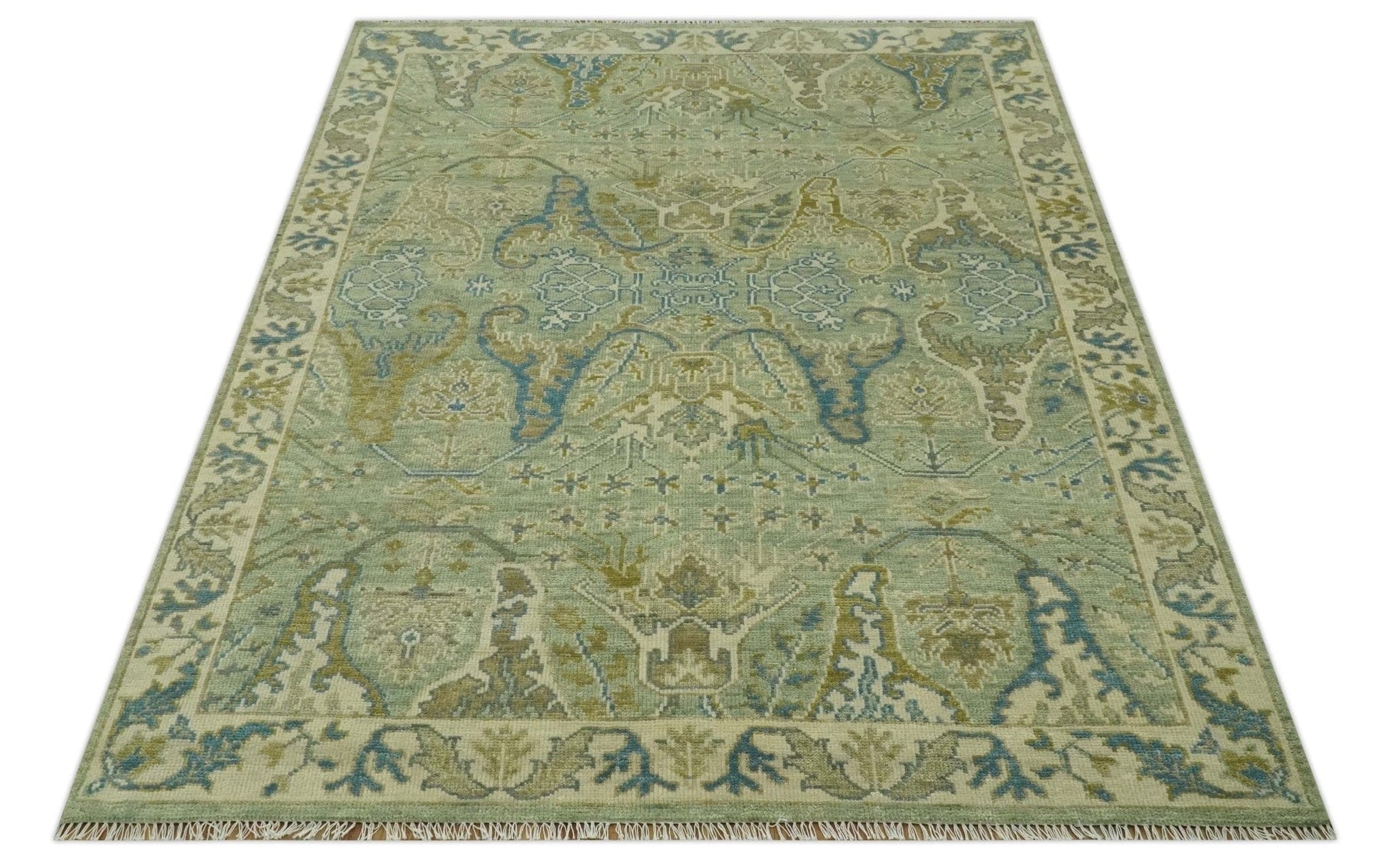 The Rug Decor Area Rug Hand Knotted Green, Olive and Teal Traditional Dragon Oushak Design Custom Made wool rug Hand Knotted Green, Olive and Teal Traditional Dragon Oushak Design Custom Made wool rug