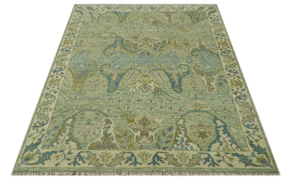 The Rug Decor Area Rug Hand Knotted Green, Olive and Teal Traditional Dragon Oushak Design Custom Made wool rug Hand Knotted Green, Olive and Teal Traditional Dragon Oushak Design Custom Made wool rug