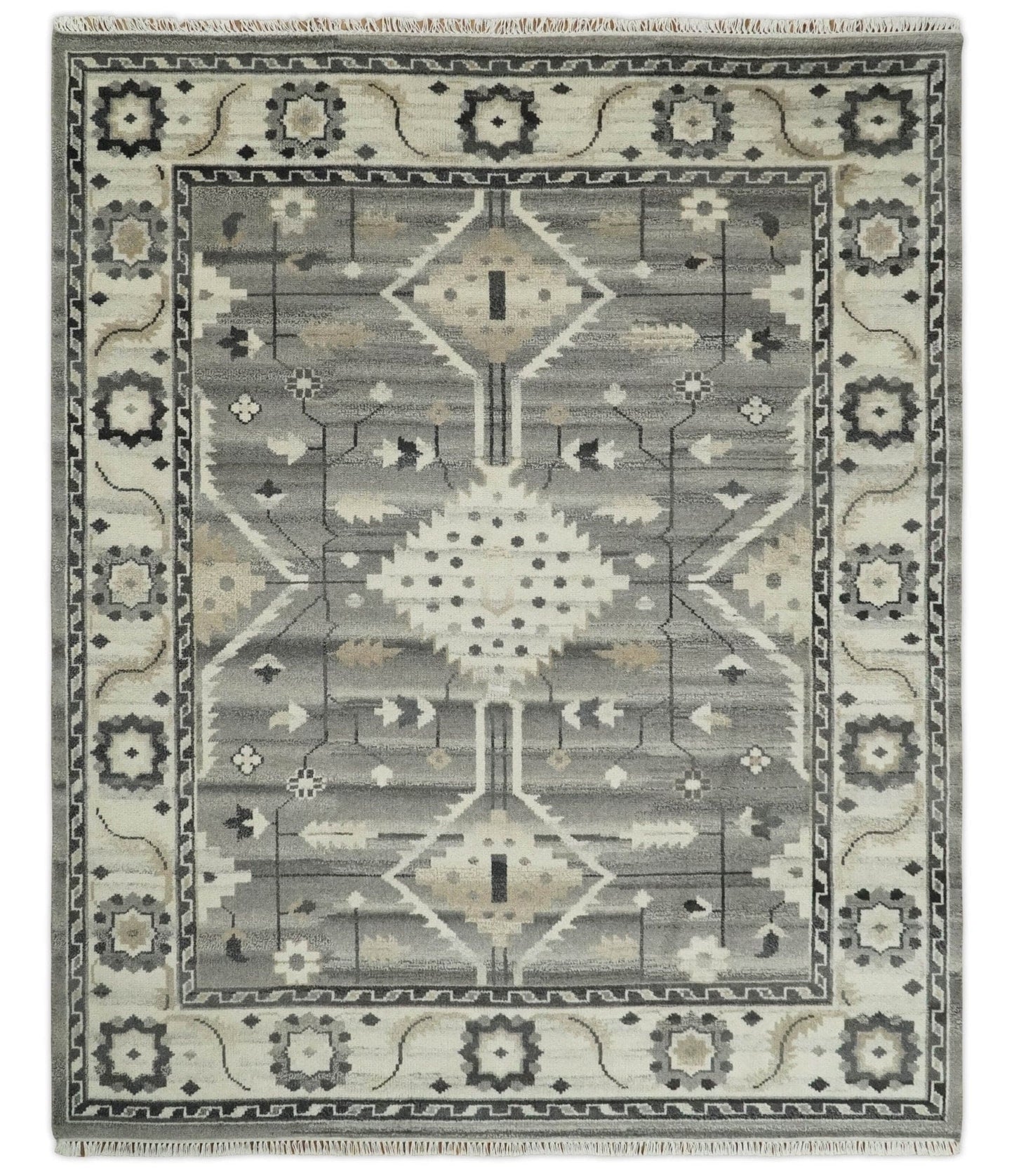 The Rug Decor Area Rug 8x10 Hand Knotted Ivory and Gray Traditional Tribal Natural Wool Custom Made wool Area Rug, Kids, Living Room and Bedroom Rug Hand Knotted Ivory and Gray Traditional Tribal Natural Wool Custom Made wool Area Rug, Kids, Living Room and Bedroom Rug