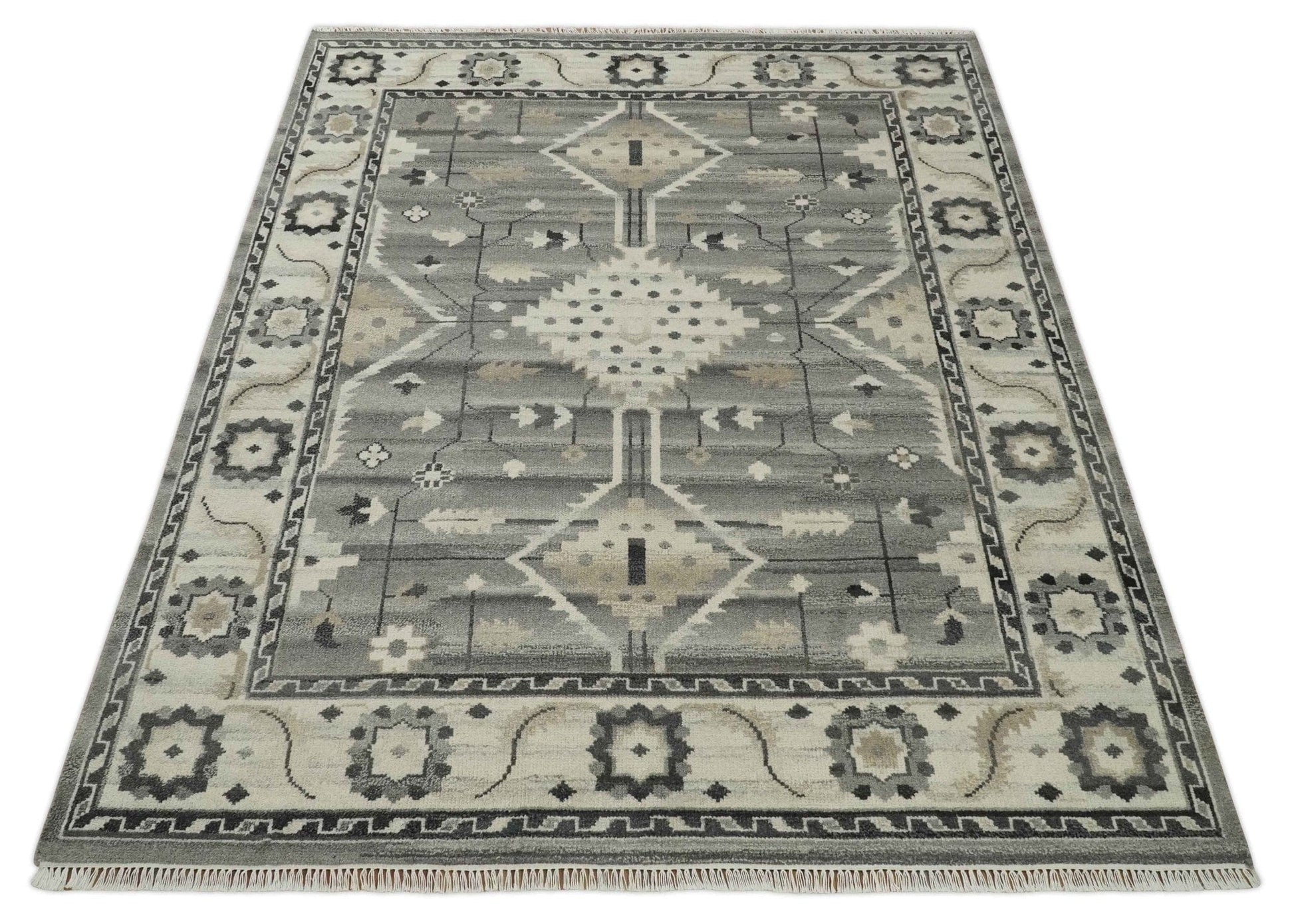 The Rug Decor Area Rug Hand Knotted Ivory and Gray Traditional Tribal Natural Wool Custom Made wool Area Rug, Kids, Living Room and Bedroom Rug Hand Knotted Ivory and Gray Traditional Tribal Natural Wool Custom Made wool Area Rug, Kids, Living Room and Bedroom Rug
