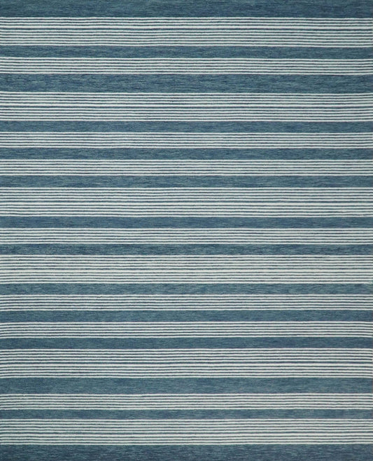 The Rug Decor Area Rug 5x8 Hand Made Woolen Modern Stripes White and Blue Area Rug Hand Made Woolen Modern Stripes White and Blue Area Rug