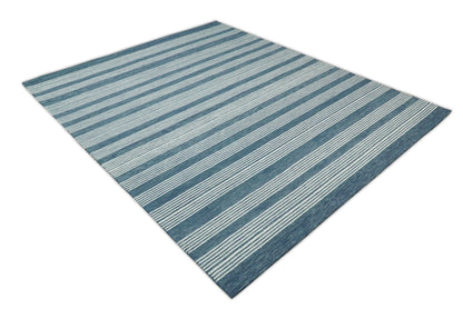 The Rug Decor Area Rug Hand Made Woolen Modern Stripes White and Blue Area Rug Hand Made Woolen Modern Stripes White and Blue Area Rug