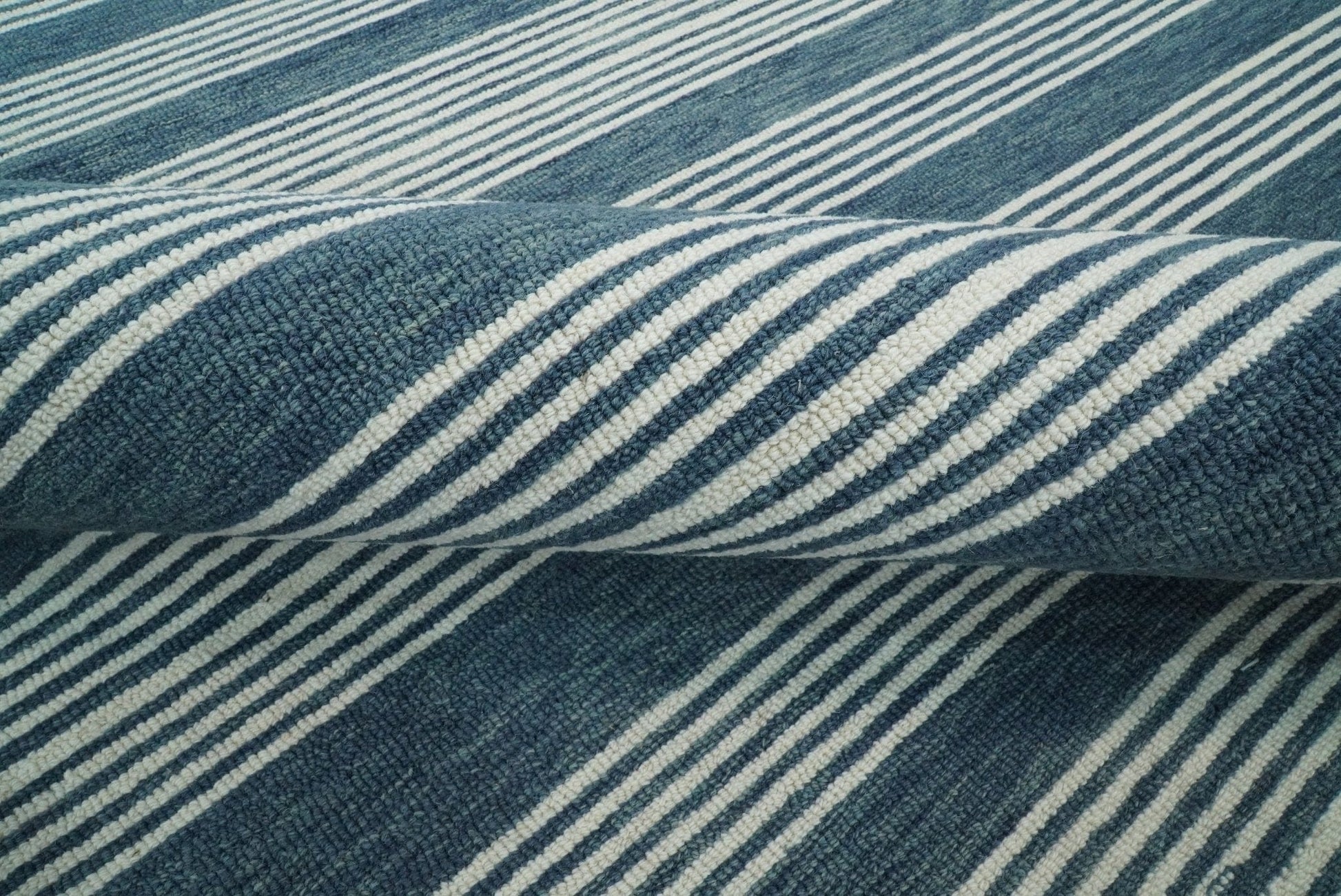 The Rug Decor Area Rug Hand Made Woolen Modern Stripes White and Blue Area Rug Hand Made Woolen Modern Stripes White and Blue Area Rug