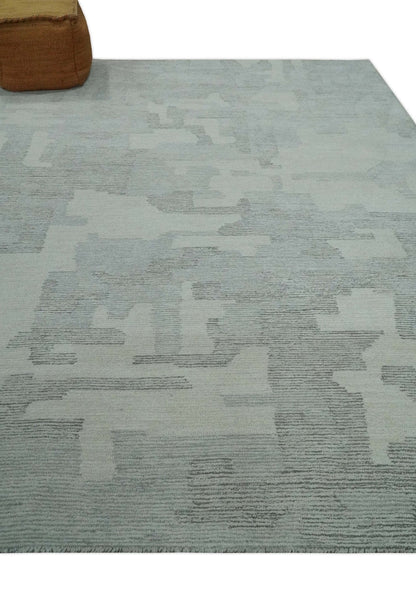 The Rug Decor Area Rug Hand Tufted Ivory, Silver and Blue Modern Abstract Custom Made wool Rug Hand Tufted Ivory, Silver and Blue Modern Abstract Custom Made wool Rug