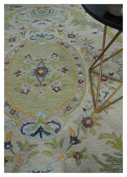 The Rug Decor Area Rug Ivory and Green Custom Made French Design Aubusson Hand Tufted Wool Area Rug Ivory and Green Custom Made French Design Aubusson Hand Tufted Wool Area Rug