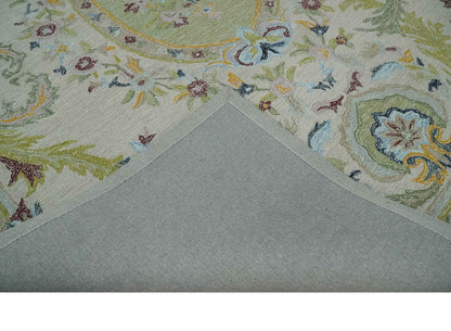 The Rug Decor Area Rug Ivory and Green Custom Made French Design Aubusson Hand Tufted Wool Area Rug Ivory and Green Custom Made French Design Aubusson Hand Tufted Wool Area Rug