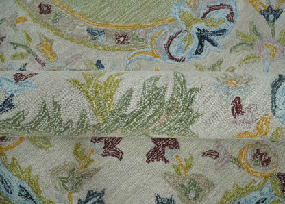The Rug Decor Area Rug Ivory and Green Custom Made French Design Aubusson Hand Tufted Wool Area Rug Ivory and Green Custom Made French Design Aubusson Hand Tufted Wool Area Rug