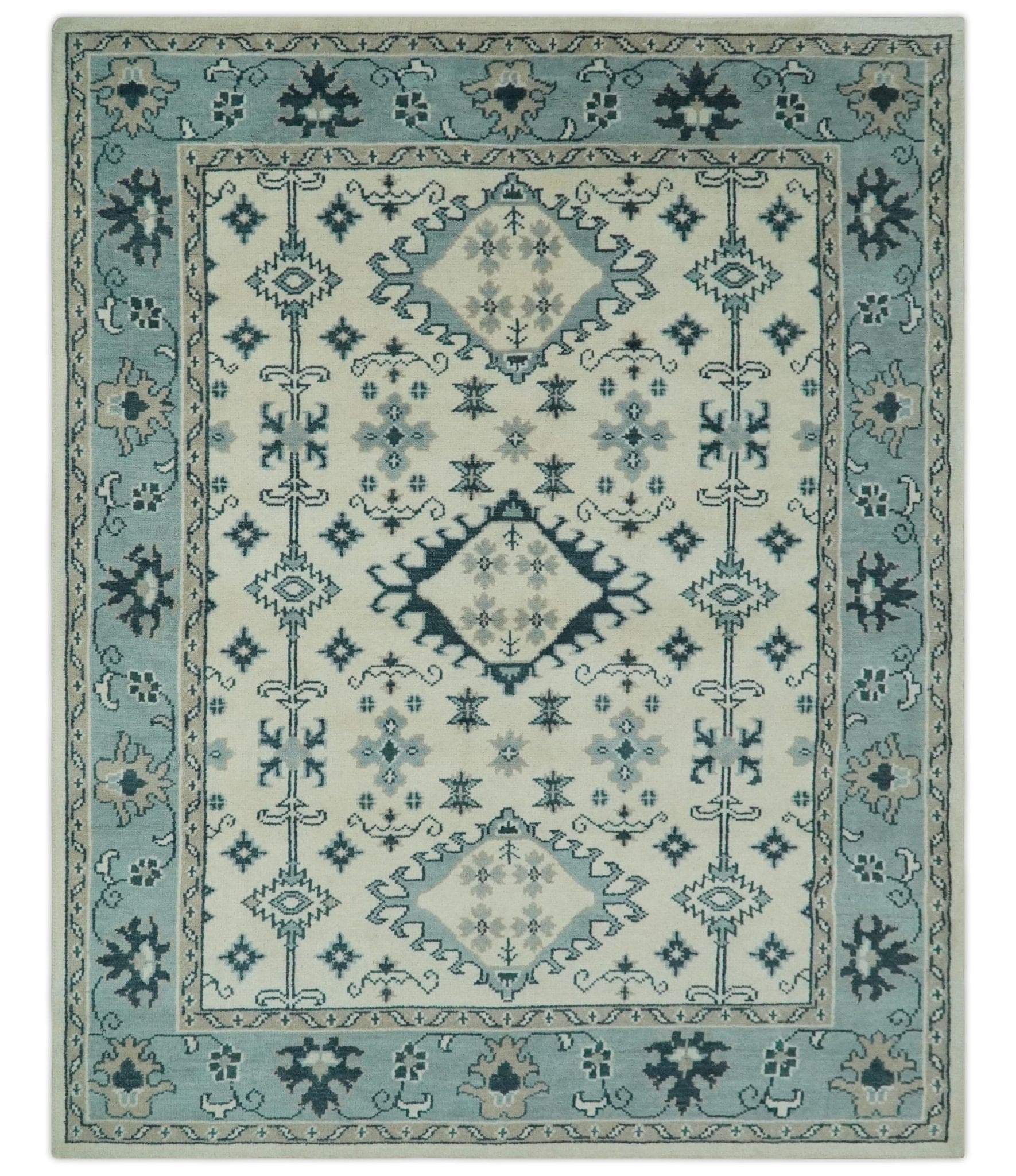 The Rug Decor Area Rug 8x10 Ivory and Light Blue Traditional Oriental Hand Knotted Custom Made wool area Rug Ivory and Light Blue Traditional Oriental Hand Knotted Custom Made wool area Rug