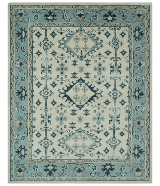 The Rug Decor Area Rug 8x10 Ivory and Light Blue Traditional Oriental Hand Knotted Custom Made wool area Rug Ivory and Light Blue Traditional Oriental Hand Knotted Custom Made wool area Rug