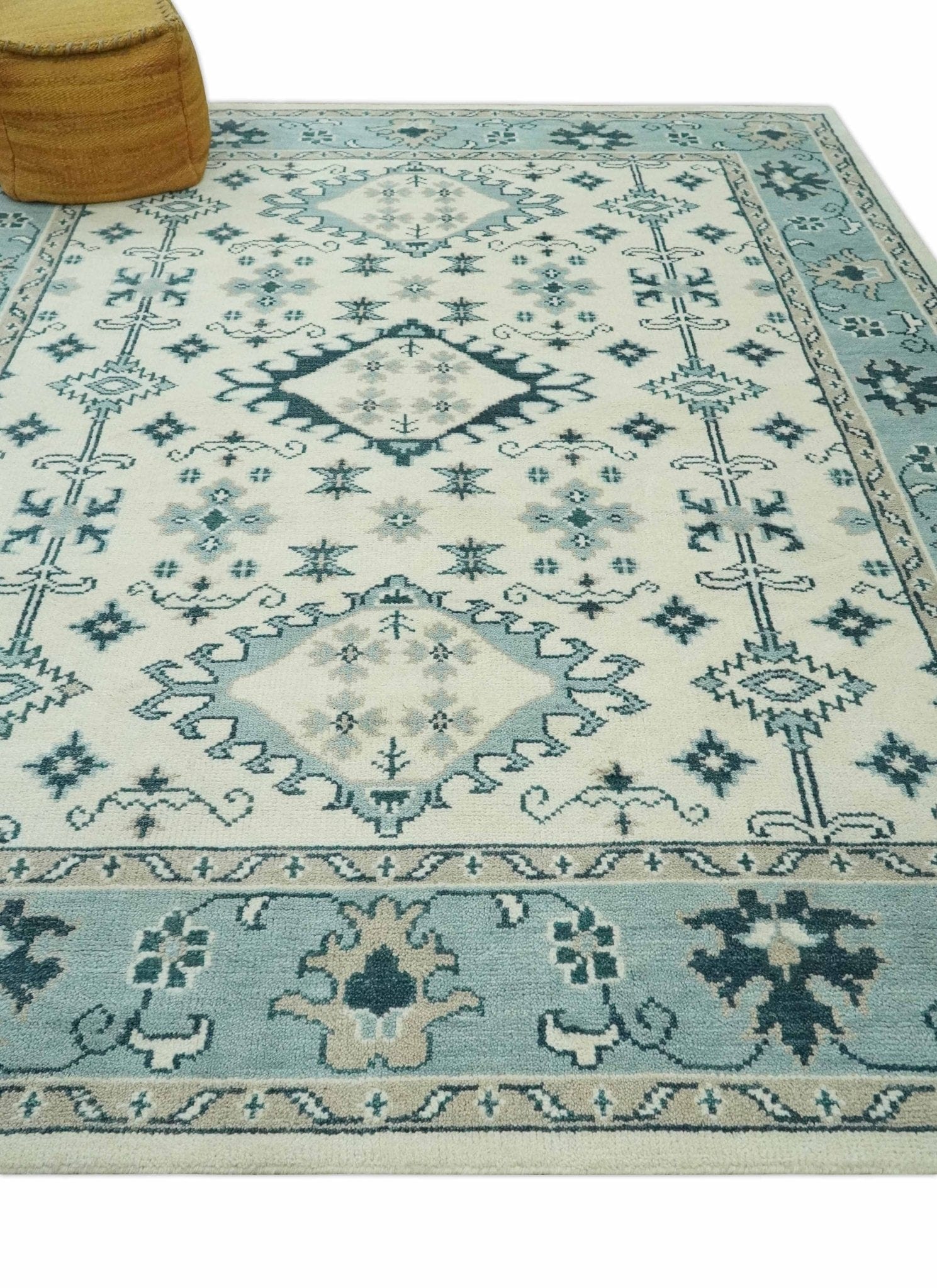 The Rug Decor Area Rug Ivory and Light Blue Traditional Oriental Hand Knotted Custom Made wool area Rug Ivory and Light Blue Traditional Oriental Hand Knotted Custom Made wool area Rug