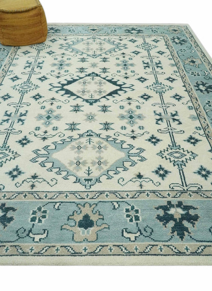 The Rug Decor Area Rug Ivory and Light Blue Traditional Oriental Hand Knotted Custom Made wool area Rug Ivory and Light Blue Traditional Oriental Hand Knotted Custom Made wool area Rug