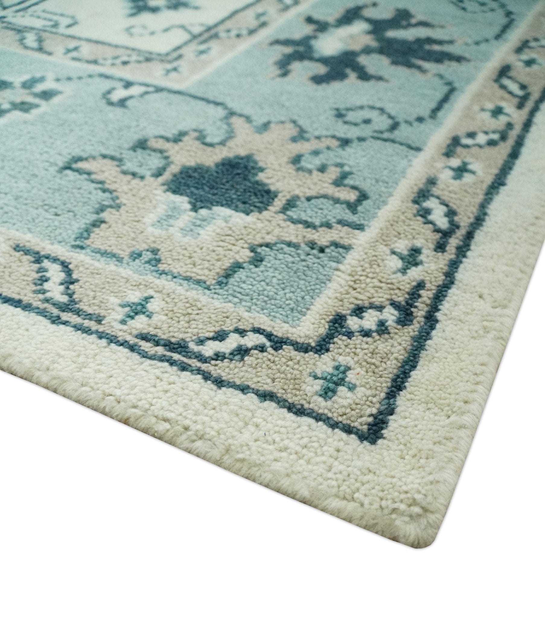 The Rug Decor Area Rug Ivory and Light Blue Traditional Oriental Hand Knotted Custom Made wool area Rug Ivory and Light Blue Traditional Oriental Hand Knotted Custom Made wool area Rug