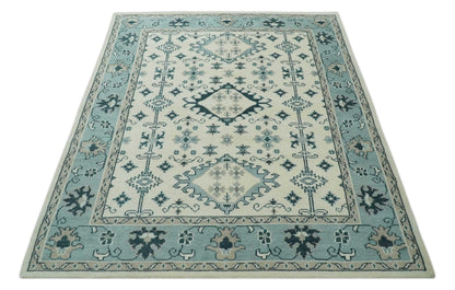 The Rug Decor Area Rug Ivory and Light Blue Traditional Oriental Hand Knotted Custom Made wool area Rug Ivory and Light Blue Traditional Oriental Hand Knotted Custom Made wool area Rug