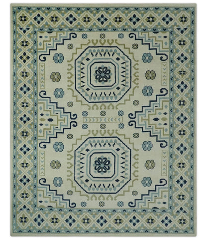 The Rug Decor Area Rug 8x10 Ivory, Blue and Olive Traditional Mamluk design Custom Made wool area Rug Ivory, Blue and Olive Traditional Mamluk design Custom Made wool area Rug