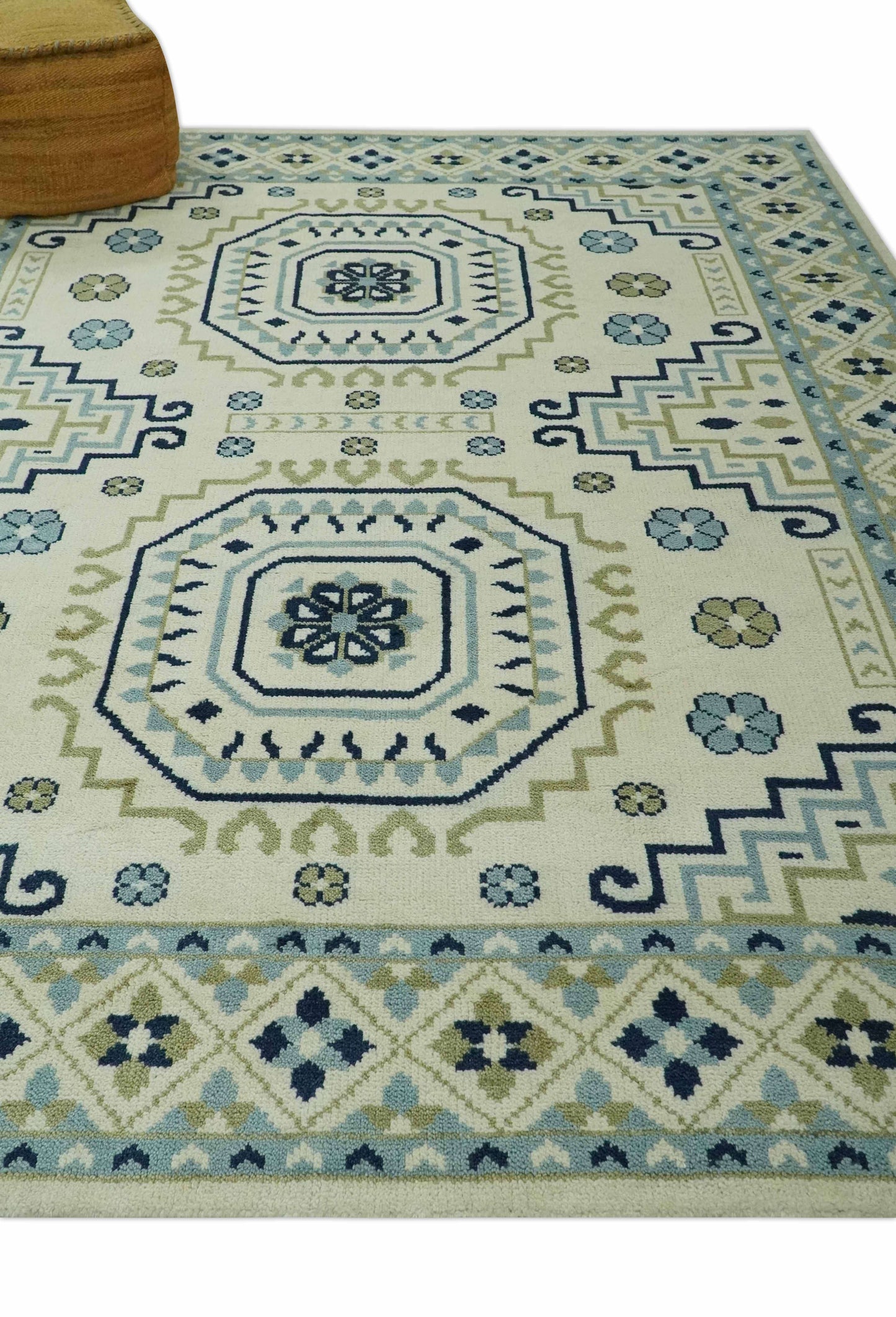 The Rug Decor Area Rug Ivory, Blue and Olive Traditional Mamluk design Custom Made wool area Rug Ivory, Blue and Olive Traditional Mamluk design Custom Made wool area Rug