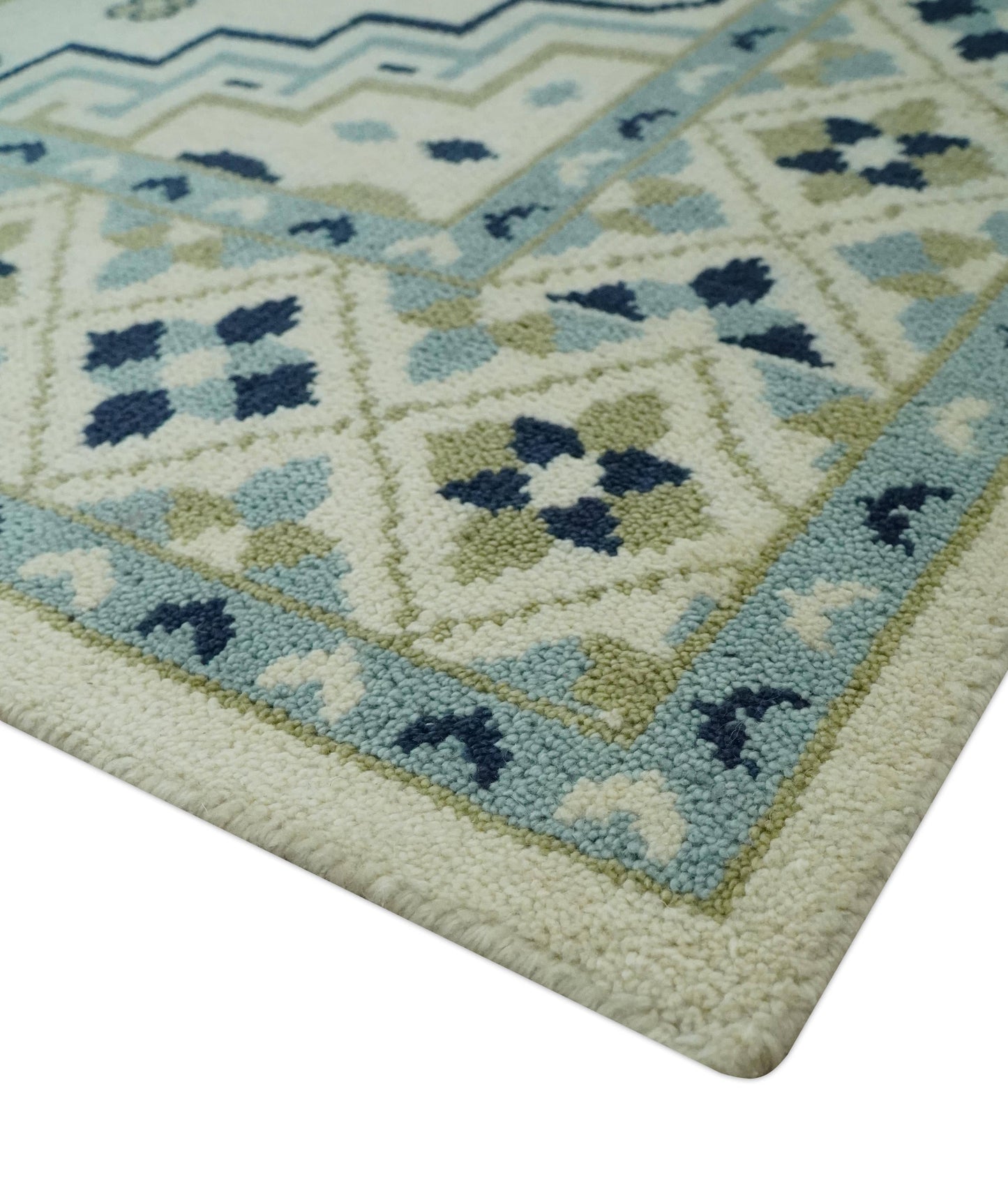 The Rug Decor Area Rug Ivory, Blue and Olive Traditional Mamluk design Custom Made wool area Rug Ivory, Blue and Olive Traditional Mamluk design Custom Made wool area Rug