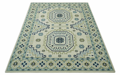 The Rug Decor Area Rug Ivory, Blue and Olive Traditional Mamluk design Custom Made wool area Rug Ivory, Blue and Olive Traditional Mamluk design Custom Made wool area Rug