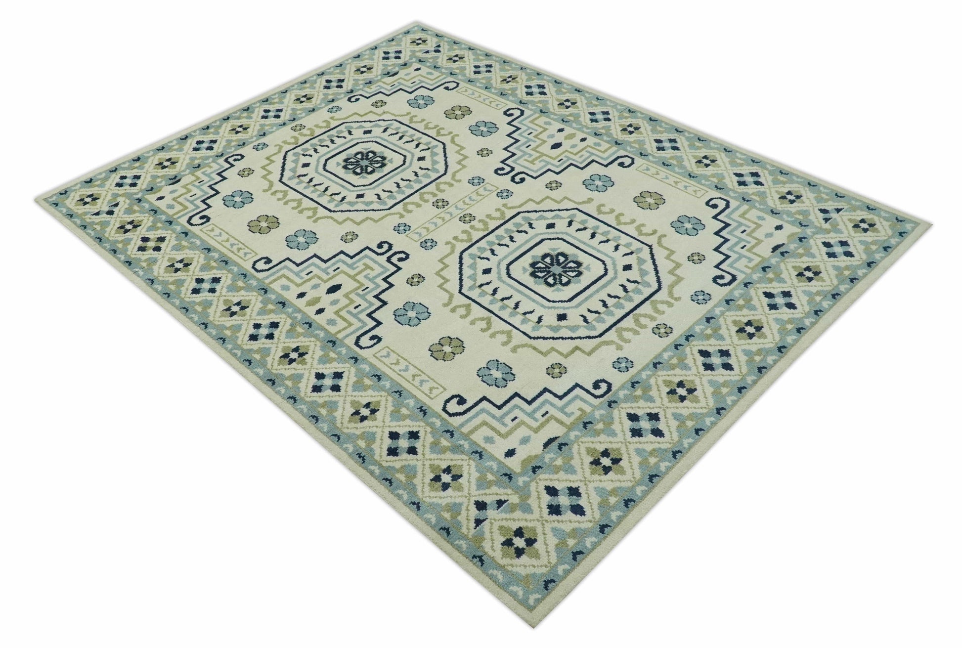 The Rug Decor Area Rug Ivory, Blue and Olive Traditional Mamluk design Custom Made wool area Rug Ivory, Blue and Olive Traditional Mamluk design Custom Made wool area Rug