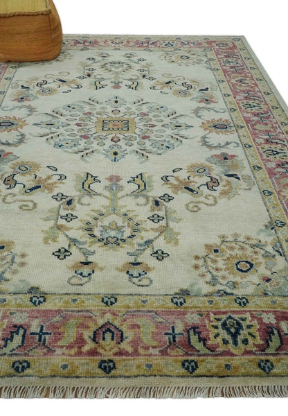The Rug Decor Area Rug Ivory, Brown, Olive and Charcoal Traditional Heriz Medallion Custom Made Wool Area Rug Ivory, Brown, Olive and Charcoal Traditional Heriz Medallion Custom Made Wool Area Rug