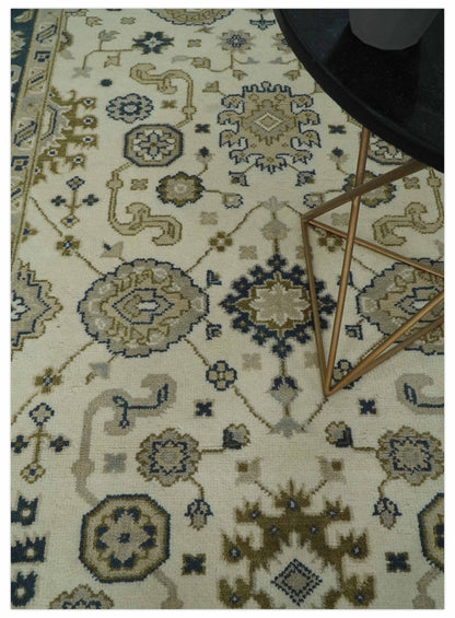 The Rug Decor Area Rug Ivory, Olive and Blue Hand Knotted Traditional Oriental Oushak Custom Made wool rug Ivory, Olive and Blue Hand Knotted Traditional Oriental Oushak Custom Made wool rug